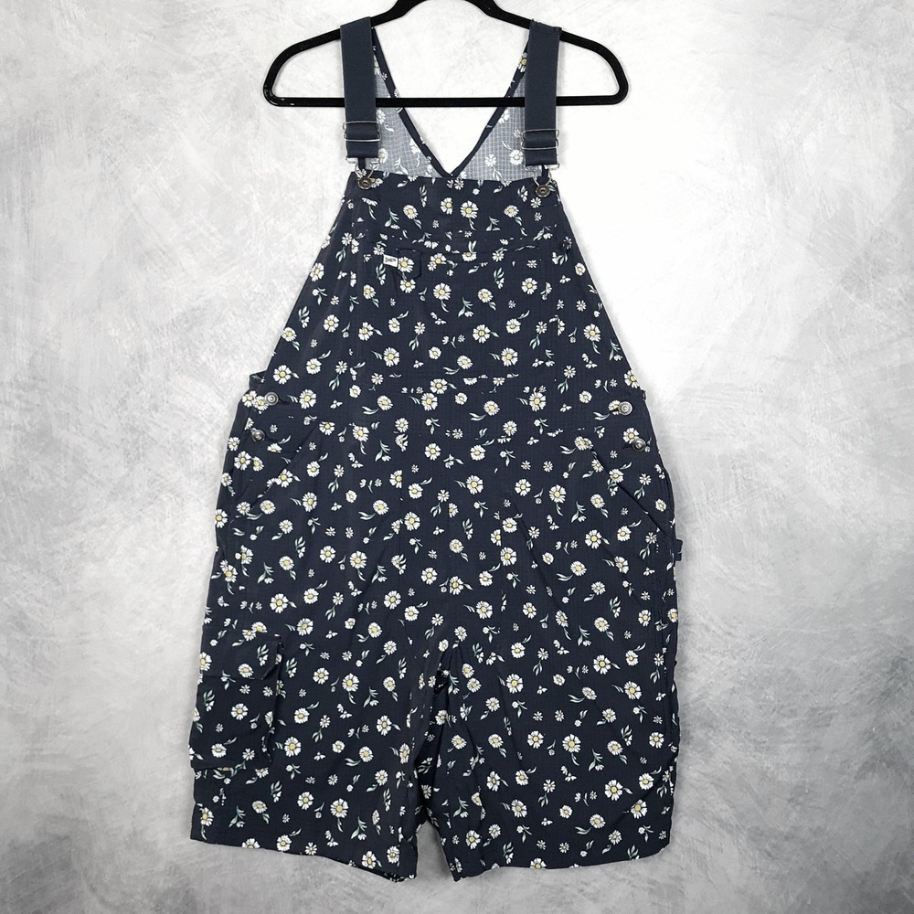 Duluth Trading Overalls Womens XL Blue Daisy Heirloom Garden Floral Shortalls